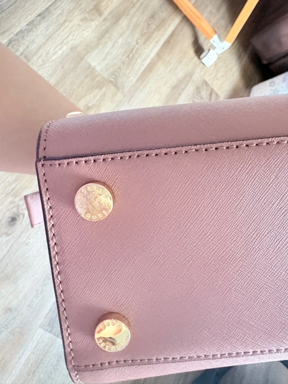 Michael Kors Selma Studded Medium Saffiano Leather Satchel Pink Gold Hardware